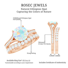 Natural Ethiopian Opal Split Shank Engagement Ring with Wedding Band
