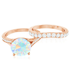Natural Ethiopian Opal Split Shank Engagement Ring with Wedding Band