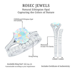 Natural Ethiopian Opal Split Shank Engagement Ring with Wedding Band