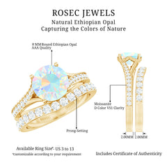Natural Ethiopian Opal Split Shank Engagement Ring with Wedding Band