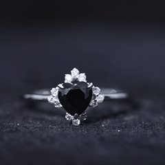 1 CT Heart Shape Black Onyx Solitaire Promise Ring with Diamond Accent