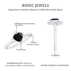 1 CT Heart Shape Black Onyx Solitaire Promise Ring with Diamond Accent
