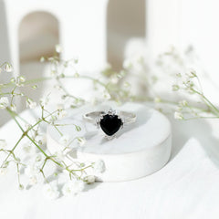 1 CT Heart Shape Black Onyx Solitaire Promise Ring with Diamond Accent