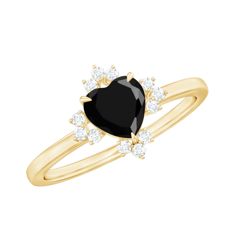 1 CT Heart Shape Black Onyx Solitaire Promise Ring with Diamond Accent
