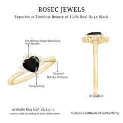 1 CT Heart Shape Black Onyx Solitaire Promise Ring with Diamond Accent