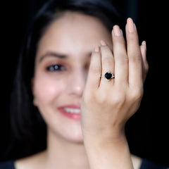1 CT Heart Shape Black Onyx Solitaire Promise Ring with Diamond Accent