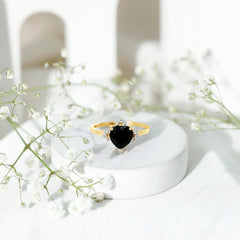 1 CT Heart Shape Black Onyx Solitaire Promise Ring with Diamond Accent