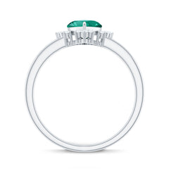 Certified 7 mm Lab Grown Emerald Heart Shaped Engagement Ring with Diamond