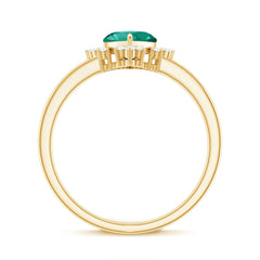 Certified 7 mm Lab Grown Emerald Heart Shaped Engagement Ring with Diamond