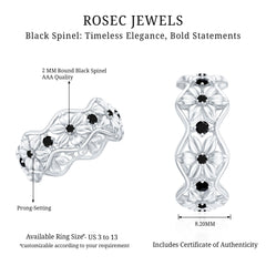 Natural Black Spinel Flower Band Ring for Women
