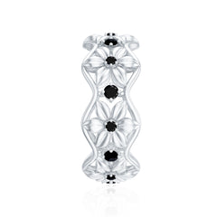 Natural Black Spinel Flower Band Ring for Women