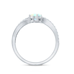 Natural Oval Ethiopian Opal Diamond Toi Et Moi Engagement Ring with Bypass Shank
