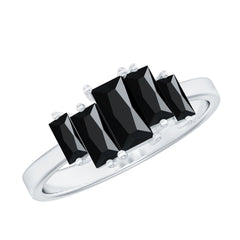 Baguette Cut Black Onyx 5 Stone Anniversary Ring