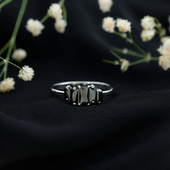 Baguette Cut Black Onyx 5 Stone Anniversary Ring