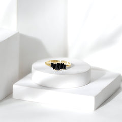 Baguette Cut Black Onyx 5 Stone Anniversary Ring
