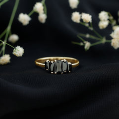 Baguette Cut Black Onyx 5 Stone Anniversary Ring