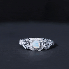 Certified Real Ethiopian Opal Retro Engagement Ring with Diamond