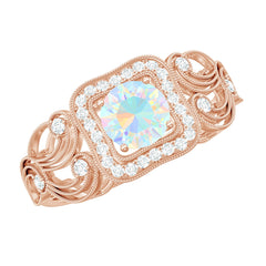 Certified Real Ethiopian Opal Retro Engagement Ring with Diamond