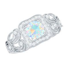 Certified Real Ethiopian Opal Retro Engagement Ring with Diamond