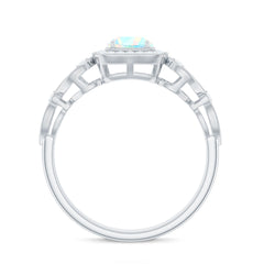 Certified Real Ethiopian Opal Retro Engagement Ring with Diamond