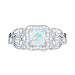 Certified Real Ethiopian Opal Retro Engagement Ring with Diamond