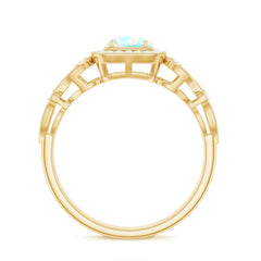 Certified Real Ethiopian Opal Retro Engagement Ring with Diamond