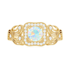 Certified Real Ethiopian Opal Retro Engagement Ring with Diamond