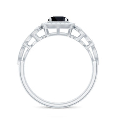 Natural Black Spinel Retro Engagement Ring with Diamond