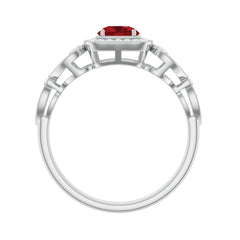 Certified Lab Created Ruby Antique Engagement Ring with Diamond