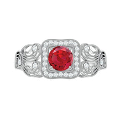 Certified Lab Created Ruby Antique Engagement Ring with Diamond