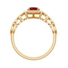 Certified Lab Created Ruby Antique Engagement Ring with Diamond