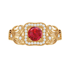 Certified Lab Created Ruby Antique Engagement Ring with Diamond