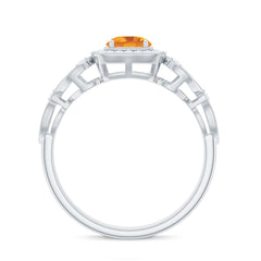 Natural Citrine Retro Engagement Ring with Diamond