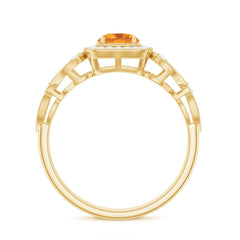 Natural Citrine Retro Engagement Ring with Diamond