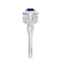 3/4 CT Amethyst and Diamond Art Deco Engagement Ring with Milgrain Details
