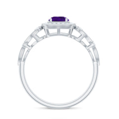3/4 CT Amethyst and Diamond Art Deco Engagement Ring with Milgrain Details