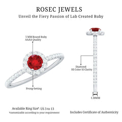 Certified Lab Grown Ruby and Diamond Halo Engagement Ring