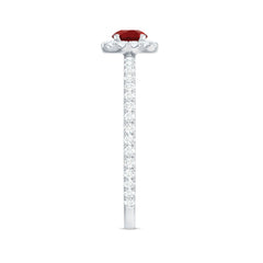 Certified Lab Grown Ruby and Diamond Halo Engagement Ring
