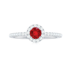 Certified Lab Grown Ruby and Diamond Halo Engagement Ring