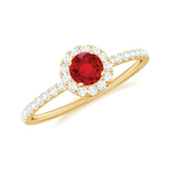 Certified Lab Grown Ruby and Diamond Halo Engagement Ring