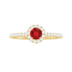 Certified Lab Grown Ruby and Diamond Halo Engagement Ring