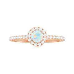 Natural Opalescent Promise Engagement Ring with Diamond Halo