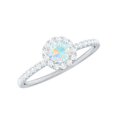 Natural Opalescent Promise Engagement Ring with Diamond Halo