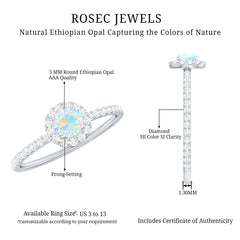 Natural Opalescent Promise Engagement Ring with Diamond Halo