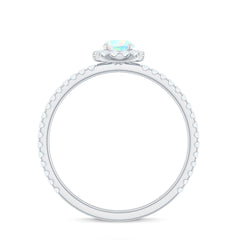 Natural Opalescent Promise Engagement Ring with Diamond Halo