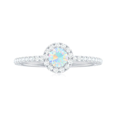 Natural Opalescent Promise Engagement Ring with Diamond Halo