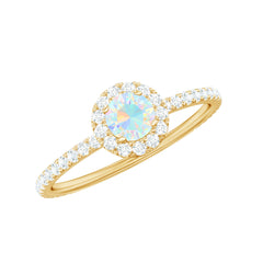 Natural Opalescent Promise Engagement Ring with Diamond Halo