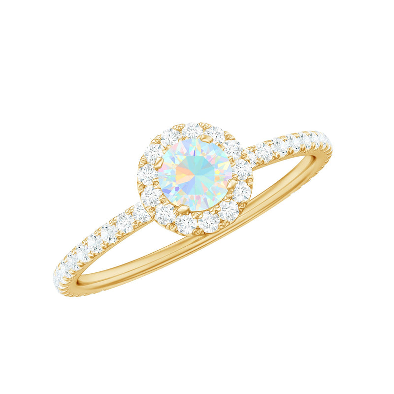 Natural Opalescent Promise Engagement Ring with Diamond Halo