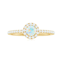 Natural Opalescent Promise Engagement Ring with Diamond Halo