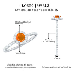 Round Fire Opal Minimal Engagement Ring with Diamond